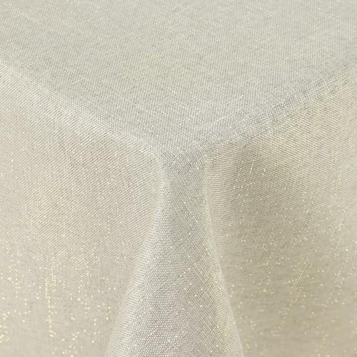 Spotjoy Glitzer Leinenoptik Tischdecke Abwaschbar Quadratisch 140 x 140 cm Tischtuch Lotuseffekt Wasserabweisend Tischwäsche Fleckabweisend - Beige von Spotjoy