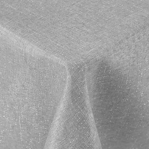Spotjoy Glitzer Leinenoptik Tischdecke Abwaschbar Quadratisch 140 x 140 cm Tischtuch Lotuseffekt Wasserabweisend Tischwäsche Fleckabweisend - Grau von Spotjoy