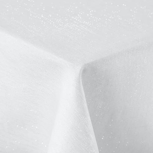 Spotjoy Glitzer Leinenoptik Tischdecke Abwaschbar Quadratisch 140 x 140 cm Tischtuch Lotuseffekt Wasserabweisend Tischwäsche Fleckabweisend - Weiß von Spotjoy