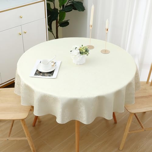 Spotjoy Tischdecke Abwaschbar Rund 140cm Polyester Tischwäsche Jacquard Garten Tafeldecke Ornamente Pflegeleicht - Beige Spotjoy Tischdecke Abwaschbar Rund 140cm Polyester Tischwäsche Jacquard Garten Tafeldecke Ornamente Pflegeleicht - Beige von Spotjoy