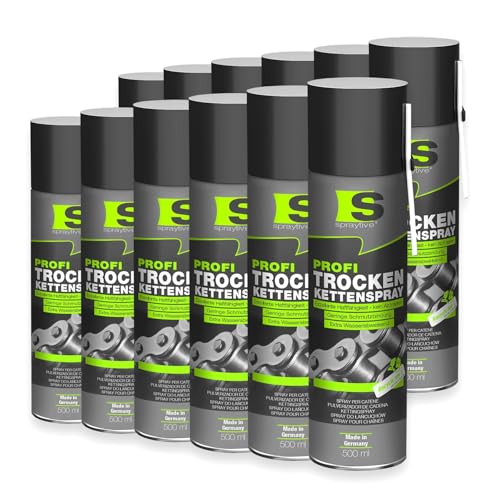 Spraytive 12 x 500ml Profi Trockenkettenspray – PTFE Trockenschmierspray für Fahrrad, Motorrad, Maschinen, Ketten & Zahnräder – haftstark – kein Abschleudern – Allwetterschutz - Made in Germany Spraytive 12 x 500ml Profi Trockenkettenspray – PTFE Trockenschmierspray für Fahrrad, Motorrad, Maschinen, Ketten & Zahnräder – haftstark – kein Abschleudern – Allwetterschutz - Made in Germany von Spraytive