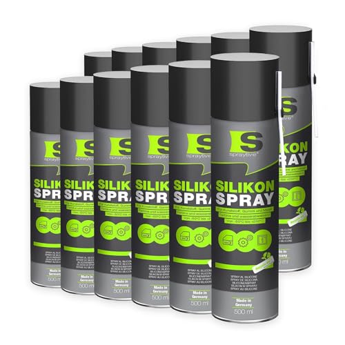 Spraytive 12 x 500ml Silikonspray - Schmiermittel & Gleitspray für Auto, Gummi, Kunststoff & Metall - Farblos, wasserabweisend, rückstandsfrei - von -50 °C bis +250 °C - Made in Germany Spraytive 12 x 500ml Silikonspray - Schmiermittel & Gleitspray für Auto, Gummi, Kunststoff & Metall - Farblos, wasserabweisend, rückstandsfrei - von -50 °C bis +250 °C - Made in Germany von Spraytive