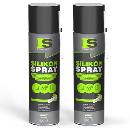 Spraytive 2 x 500ml Silikonspray - Schmiermittel & Gleitspray für Auto, Gummi, Kunststoff & Metall - Farblos, wasserabweisend, rückstandsfrei - von -50 °C bis +250 °C - Made in Germany Spraytive 2 x 500ml Silikonspray - Schmiermittel & Gleitspray für Auto, Gummi, Kunststoff & Metall - Farblos, wasserabweisend, rückstandsfrei - von -50 °C bis +250 °C - Made in Germany von Spraytive