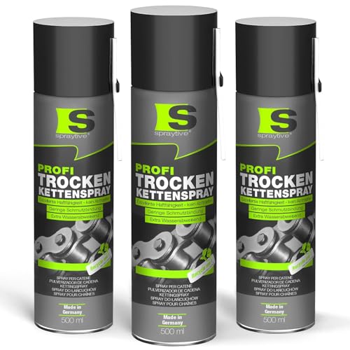 Spraytive 3 x 500ml Profi Trockenkettenspray – PTFE Trockenschmierspray für Fahrrad, Motorrad, Maschinen, Ketten & Zahnräder – haftstark – kein Abschleudern – Allwetterschutz - Made in Germany Spraytive 3 x 500ml Profi Trockenkettenspray – PTFE Trockenschmierspray für Fahrrad, Motorrad, Maschinen, Ketten & Zahnräder – haftstark – kein Abschleudern – Allwetterschutz - Made in Germany von Spraytive