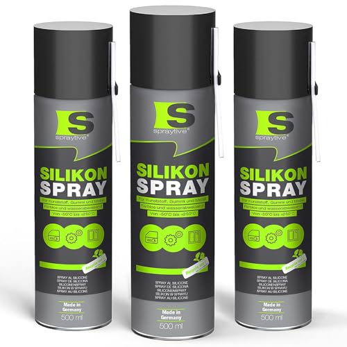 Spraytive 3 x 500ml Silikonspray - Schmiermittel & Gleitspray für Auto, Gummi, Kunststoff & Metall - Farblos, wasserabweisend, rückstandsfrei - von -50 °C bis +250 °C - Made in Germany Spraytive 3 x 500ml Silikonspray - Schmiermittel & Gleitspray für Auto, Gummi, Kunststoff & Metall - Farblos, wasserabweisend, rückstandsfrei - von -50 °C bis +250 °C - Made in Germany von Spraytive