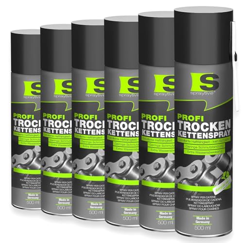 Spraytive 6 x 500ml Profi Trockenkettenspray – PTFE Trockenschmierspray für Fahrrad, Motorrad, Maschinen, Ketten & Zahnräder – haftstark – kein Abschleudern – Allwetterschutz - Made in Germany Spraytive 6 x 500ml Profi Trockenkettenspray – PTFE Trockenschmierspray für Fahrrad, Motorrad, Maschinen, Ketten & Zahnräder – haftstark – kein Abschleudern – Allwetterschutz - Made in Germany von Spraytive