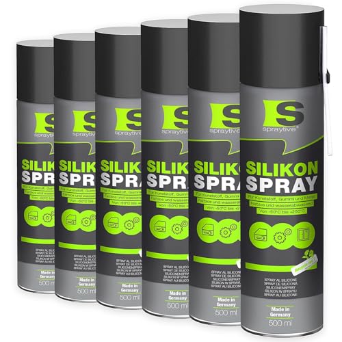 Spraytive 6 x 500ml Silikonspray - Schmiermittel & Gleitspray für Auto, Gummi, Kunststoff & Metall - Farblos, wasserabweisend, rückstandsfrei - von -50 °C bis +250 °C - Made in Germany Spraytive 6 x 500ml Silikonspray - Schmiermittel & Gleitspray für Auto, Gummi, Kunststoff & Metall - Farblos, wasserabweisend, rückstandsfrei - von -50 °C bis +250 °C - Made in Germany von Spraytive
