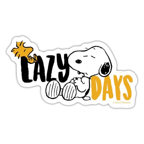 Spreadshirt Peanuts Snoopy Lazy Days Chillen Sticker, max. 10 x 10 cm, 10 x 10 cm, Mattweiß von Spreadshirt