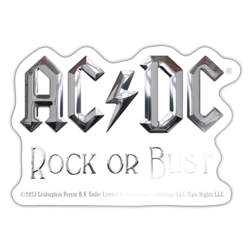 Spreadshirt AC/DC Logo In Silber Rock Or Bust Album Sticker, max. 10 x 10 cm, 10 x 10 cm, Weiß glänzend von Spreadshirt