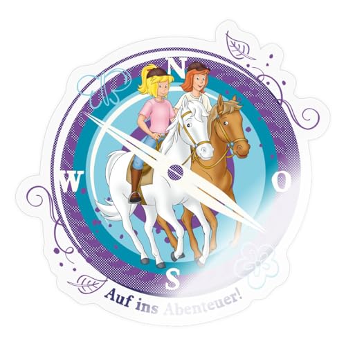 Spreadshirt Bibi Und Tina Auf Ins Abenteuer Kompass Sticker, max. 10 x 10 cm, 10 x 10 cm, Transparent glänzend von Spreadshirt