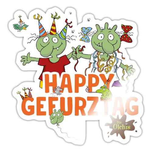 Spreadshirt Die Olchis Classic Happy Gefurztag Geburtstag Sticker, max. 10 x 10 cm, 10 x 10 cm, Weiß glänzend Spreadshirt Die Olchis Classic Happy Gefurztag Geburtstag Sticker, max. 10 x 10 cm, 10 x 10 cm, Weiß glänzend von Spreadshirt