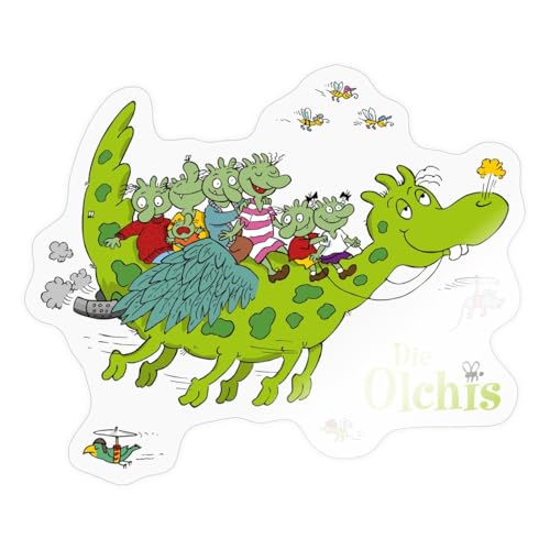 Spreadshirt Die Olchis Classic Zusammen Auf Feuerstuhl Sticker, max. 10 x 10 cm, 10 x 10 cm, Transparent glänzend von Spreadshirt
