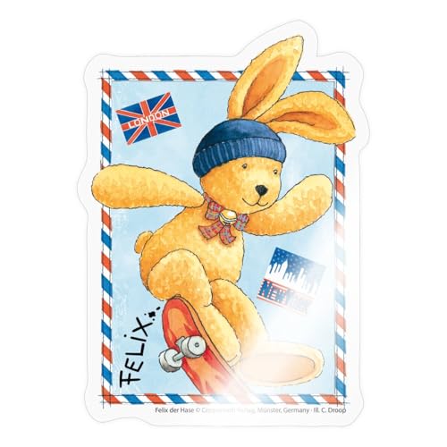 Spreadshirt Felix Der Hase Skater Briefmarke London Sticker, 10 x 10 cm, Transparent glänzend von Spreadshirt