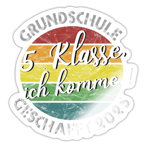Spreadshirt Grundschule Geschafft 2025 Retro 5. Klasse Ich Komme Sticker, max. 10 x 10 cm, 10 x 10 cm, Weiß glänzend von Spreadshirt