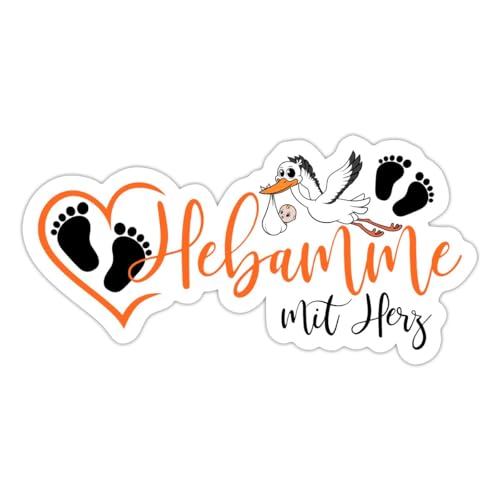 Spreadshirt Hebamme Mit Herz Klapperstorch mit Baby Babyfüße Sticker, max. 10 x 10 cm, 10 x 10 cm, Mattweiß von Spreadshirt