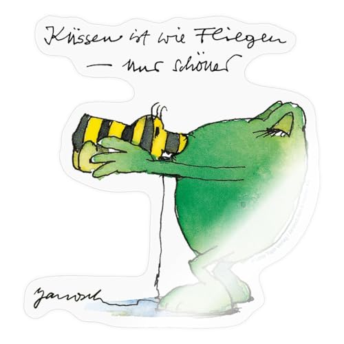 Spreadshirt Janosch Frosch Küssen ist wie Fliegen Spruch Sticker, max. 10 x 10 cm, 10 x 10 cm, Transparent glänzend von Spreadshirt