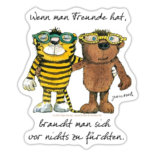 Spreadshirt Janosch Tiger Und Bär Wenn Man Freunde Hat Sticker, max. 10 x 10 cm, 10 x 10 cm, Mattweiß von Spreadshirt