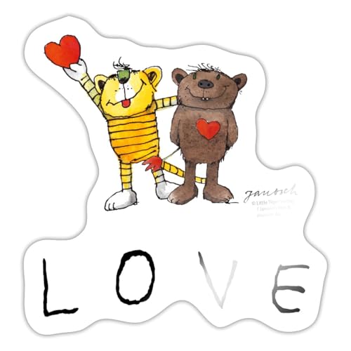 Spreadshirt Janosch Tiger und Bär Love Liebe Sticker, max. 10 x 10 cm, 10 x 10 cm, Weiß glänzend von Spreadshirt
