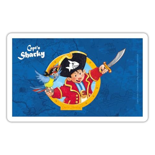 Spreadshirt Käpt'n Sharky Mit Säbel und Papagei Sticker, max. 10 x 10 cm, 10 x 10 cm, Mattweiß von Spreadshirt