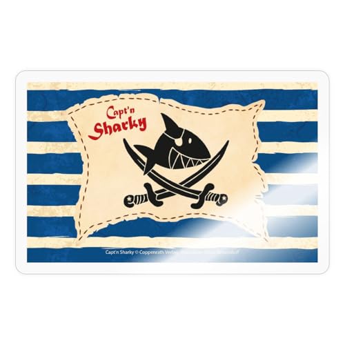 Spreadshirt Käpt'n Sharky Piratenflagge Auf Gestreiften Grund Sticker, max. 10 x 10 cm, 10 x 10 cm, Transparent glänzend Spreadshirt Käpt'n Sharky Piratenflagge Auf Gestreiften Grund Sticker, max. 10 x 10 cm, 10 x 10 cm, Transparent glänzend von Spreadshirt
