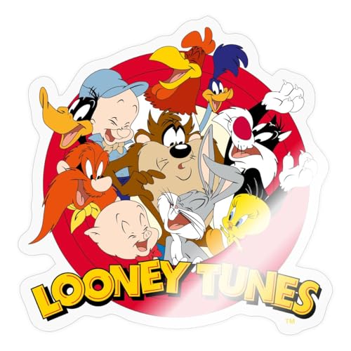 Spreadshirt Looney Tunes Bugs Bunny Logo Gruppenbild Sticker, max. 10 x 10 cm, 10 x 10 cm, Transparent glänzend von Spreadshirt