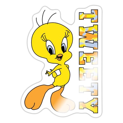 Spreadshirt Looney Tunes Tweety Camouflage Sticker, max. 10 x 10 cm, 10 x 10 cm, Weiß glänzend von Spreadshirt