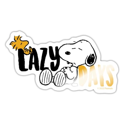 Spreadshirt Peanuts Snoopy Lazy Days Chillen Sticker, 10 x 10 cm, Weiß glänzend von Spreadshirt