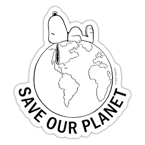 Spreadshirt Peanuts Snoopy Save Our Planet Umwelt Sticker, max. 10 x 10 cm, 10 x 10 cm, Mattweiß von Spreadshirt
