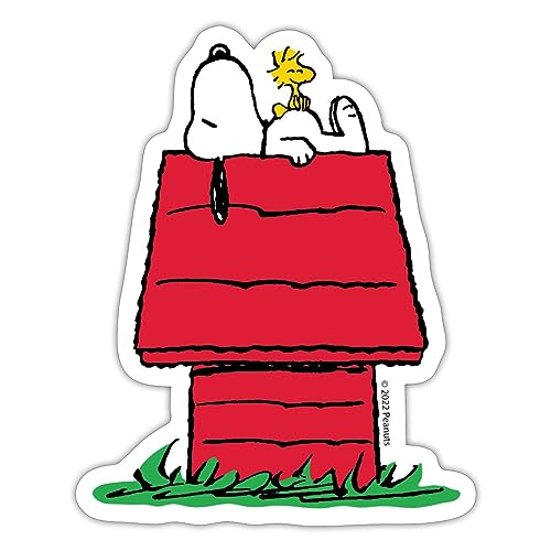 Spreadshirt Peanuts Snoopy Woodstock Und Die Hundehütte Sticker, One Size, Mattweiß von Spreadshirt