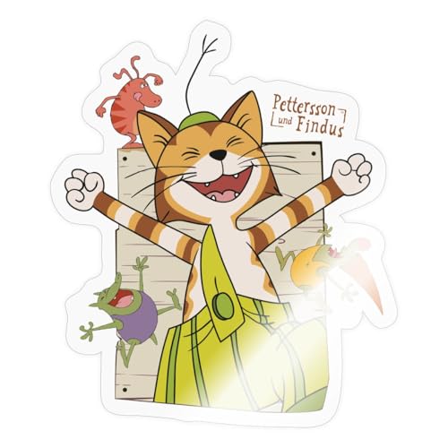 Spreadshirt Pettersson Und Findus Kater Lacht Mit Mucklas Sticker, max. 10x10 cm, 10 x 10 cm, Transparent glänzend von Spreadshirt