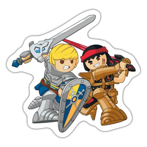 Spreadshirt Playmobil Novelmore Prinz Arwynn Und Brody Sticker, max. 10 x 10 cm, 10 x 10 cm, Mattweiß von Spreadshirt