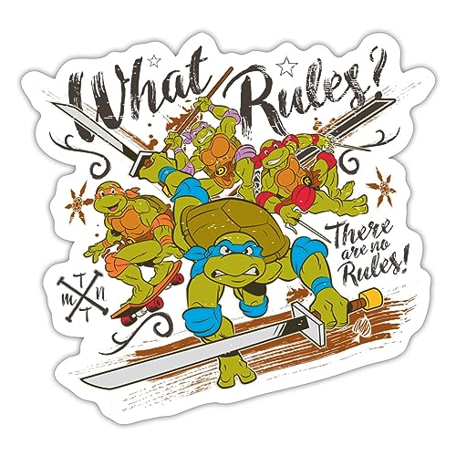 Spreadshirt Teenage Mutant Ninja Turtles Welche Regeln? Spruch Aufkleber Sticker, 10 x 10 cm, Mattweiß von Spreadshirt