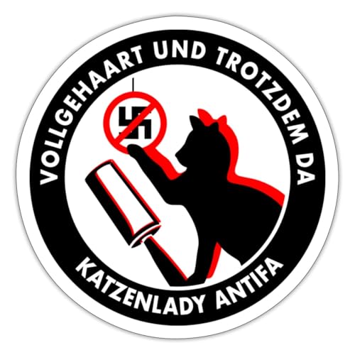 Spreadshirt Vollgehaart Und Trotzdem Da Katzenlady Antifaschistin Sticker, max. 10 x 10 cm, 10 x 10 cm, Mattweiß von Spreadshirt