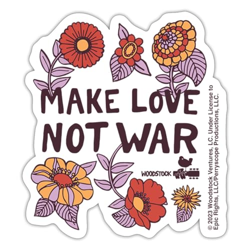 Spreadshirt Woodstock Make Love Not War Mit Blumen Rahmen Sticker, 10 x 10 cm, Mattweiß von Spreadshirt