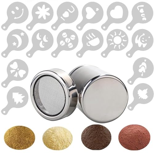 Sprießen 16 Stück Kaffee Cappuccino Schablonen Kakaostreuer Edelstahl Schokoladenstreuer mit Feinmaschigem Deckel für Kakaopulver, Schokoladenpulver, Zucker, Zimtpulver von Sprießen