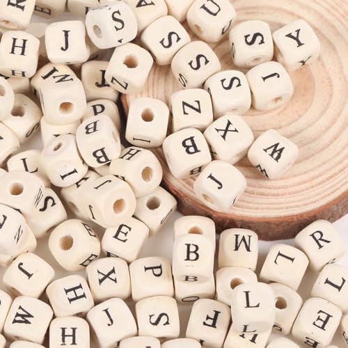 Sprießen 200 PCS Natürliche Holz Alphabet Perlen, ABC Puzzle Alphabet Holzperlen, um die Kreativität und Rechtschreibung der Kinder zu fördern/DIY SchmuckArmbänder/Halsketten/Schlüsselanhänger von Sprießen