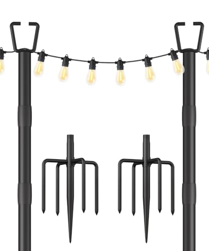 Sprimden 2 x 3 m lange Lichterketten für Außendekoration, stabile Lichtmast mit Gabel, verstellbare Metallpfosten für Terrasse, Hinterhof, Deck, Garten, Party, Hochzeit von Sprimden