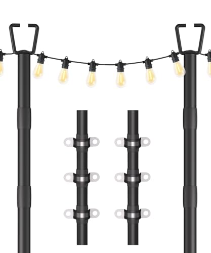 Sprimden 2 x 3 m lange Lichterkettenstangen für Außendekoration, stabile Lichtmast mit Zaunhalterungen, verstellbare Metallpfosten für Terrasse, Hinterhof, Deck, Garten, Party, Hochzeit von Sprimden