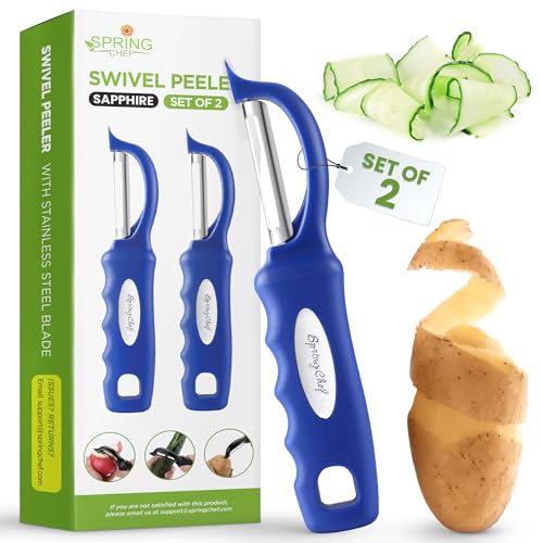 Spring Chef 2 Stück Sparschäler aus Edelstahl Schwenkbar für Küche Spülmaschinenfest Kartoffelschäler mit Komfortabler Griff Scharfe Klingen Ideal für Apfel, Karotte, Gemüse, Obst - 2er Set - Saphir Spring Chef 2 Stück Sparschäler aus Edelstahl Schwenkbar für Küche Spülmaschinenfest Kartoffelschäler mit Komfortabler Griff Scharfe Klingen Ideal für Apfel, Karotte, Gemüse, Obst - 2er Set - Saphir von Spring Chef