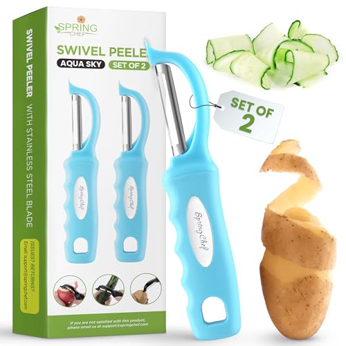 Spring Chef Premium Edelstahl Gemüseschäler für Küche Spülmaschinenfest Kartoffelschäler mit Rutschfestem Griff schälen Apfel, Obst, Gemüse, Karotte, Mango - 2er Set - Aqua Sky Spring Chef Premium Edelstahl Gemüseschäler für Küche Spülmaschinenfest Kartoffelschäler mit Rutschfestem Griff schälen Apfel, Obst, Gemüse, Karotte, Mango - 2er Set - Aqua Sky von Spring Chef