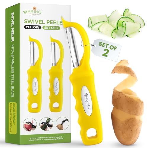 Spring Chef Premium-Gemüseschäler, schwenkbar, weicher Griff und ultra-scharfe Edelstahlklingen, perfekter Küchenschäler für Gemüse, Obst, Kartoffel, Karotte, Apfel, Gelb, 2 Stück Spring Chef Premium-Gemüseschäler, schwenkbar, weicher Griff und ultra-scharfe Edelstahlklingen, perfekter Küchenschäler für Gemüse, Obst, Kartoffel, Karotte, Apfel, Gelb, 2 Stück von Spring Chef