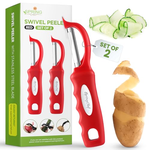 Spring Chef Premium Gemüseschäler mit Drehgelenk, weicher Griff und ultra-scharfe Edelstahlklingen – perfekter Küchenschäler für Gemüse, Obst, Kartoffel, Karotte, Apfel, Rot, 2 Stück Spring Chef Premium Gemüseschäler mit Drehgelenk, weicher Griff und ultra-scharfe Edelstahlklingen – perfekter Küchenschäler für Gemüse, Obst, Kartoffel, Karotte, Apfel, Rot, 2 Stück von Spring Chef