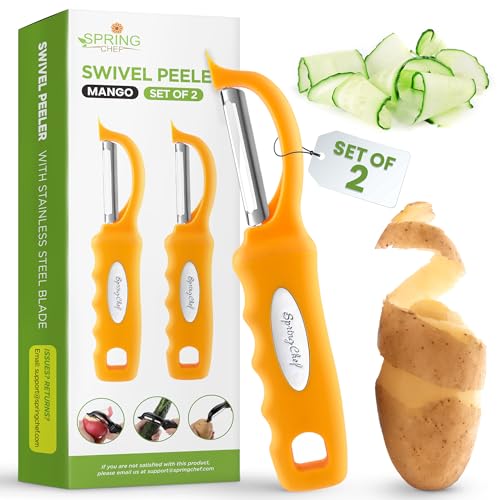 Spring Chef Premium Gemüseschäler mit Drehgelenk, weicher Griff und ultra-scharfe Edelstahlklingen – perfekter Küchenschäler für Gemüse, Obst, Kartoffel, Karotte, Apfel – Mango – 2 Stück Spring Chef Premium Gemüseschäler mit Drehgelenk, weicher Griff und ultra-scharfe Edelstahlklingen – perfekter Küchenschäler für Gemüse, Obst, Kartoffel, Karotte, Apfel – Mango – 2 Stück von Spring Chef