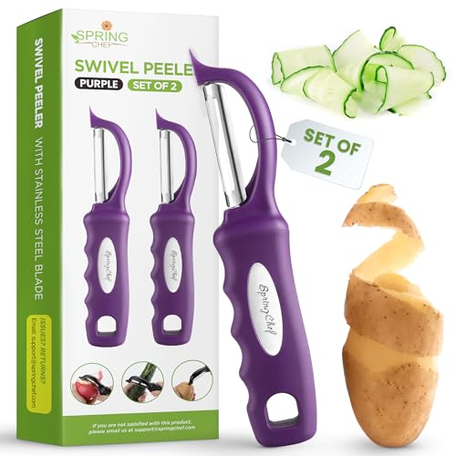 Spring Chef Premium Gemüseschäler mit Drehgelenk, weicher Griff und ultrascharfen Edelstahlklingen – perfekter Küchenschäler für Gemüse, Obst, Kartoffeln, Karotten, Apfel – Lila – 2er-Set Spring Chef Premium Gemüseschäler mit Drehgelenk, weicher Griff und ultrascharfen Edelstahlklingen – perfekter Küchenschäler für Gemüse, Obst, Kartoffeln, Karotten, Apfel – Lila – 2er-Set von Spring Chef