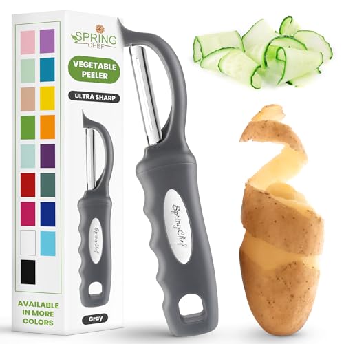 Spring Chef Premium Schwenkbarer Gemüseschäler, bequemer Griff und ultrascharfe Edelstahlklingen – perfekter Küchenschäler für Gemüse, Obst, Kartoffeln, Karotten, Apfel – Grau Spring Chef Premium Schwenkbarer Gemüseschäler, bequemer Griff und ultrascharfe Edelstahlklingen – perfekter Küchenschäler für Gemüse, Obst, Kartoffeln, Karotten, Apfel – Grau von Spring Chef