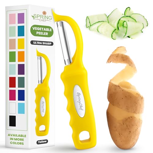 Spring Chef Premium Schwenkbarer Kartoffelschäler für Küche, Edelstahl Obstschäler mit Softgrip-Griff, Perfekt für Gemüse, Apfel, Karotte, Gurke, Ingwer - Spülmaschinenfest - Gelb Spring Chef Premium Schwenkbarer Kartoffelschäler für Küche, Edelstahl Obstschäler mit Softgrip-Griff, Perfekt für Gemüse, Apfel, Karotte, Gurke, Ingwer - Spülmaschinenfest - Gelb von Spring Chef