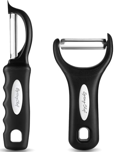 Spring Chef Schwenkbarer Gemüseschäler & Y-Kartoffelschäler für Küche mit Softgrip-Griffen und ultrascharfen Edelstahlklingen, perfekt für Gemüse, Obst, Karotte, Apfel, spülmaschinenfest, Schwarz Spring Chef Schwenkbarer Gemüseschäler & Y-Kartoffelschäler für Küche mit Softgrip-Griffen und ultrascharfen Edelstahlklingen, perfekt für Gemüse, Obst, Karotte, Apfel, spülmaschinenfest, Schwarz von Spring Chef