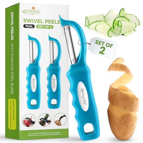 Spring Chef Schwenkbarer Kartoffelschäler aus Edelstahl für die Küche, spülmaschinenfest, Gemüseschäler für die Küche, mit weichem Griff und scharfen Klingen, ideal für Gemüse, Apfel, Karotte, 2 von Spring Chef