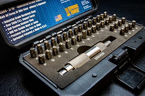HDIDS509 Hammerloses Metallstempel-Set, 3/16 Zoll, 39-teilige alphanumerische Stahlstempel, 2268 kg Kraft, A-Z, 0-9, robuster Koffer, hergestellt in den USA, ID-Stempel, Zahlen- und Buchstabenstanzer von Spring Tools