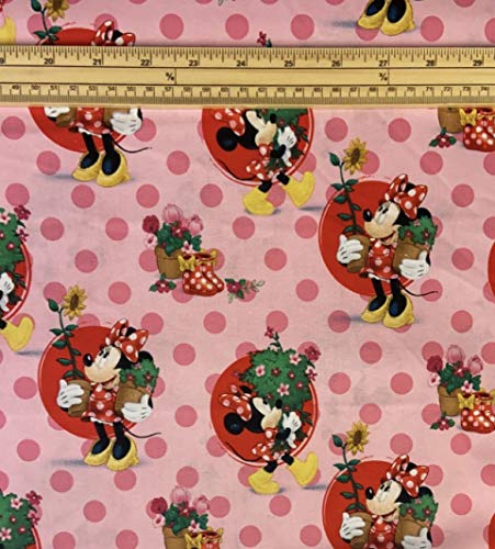 Fat Quarter Quiltstoff, Motiv: Blumengärtner, Minnie Maus auf Pink, 100 % Baumwolle von Springs Creative